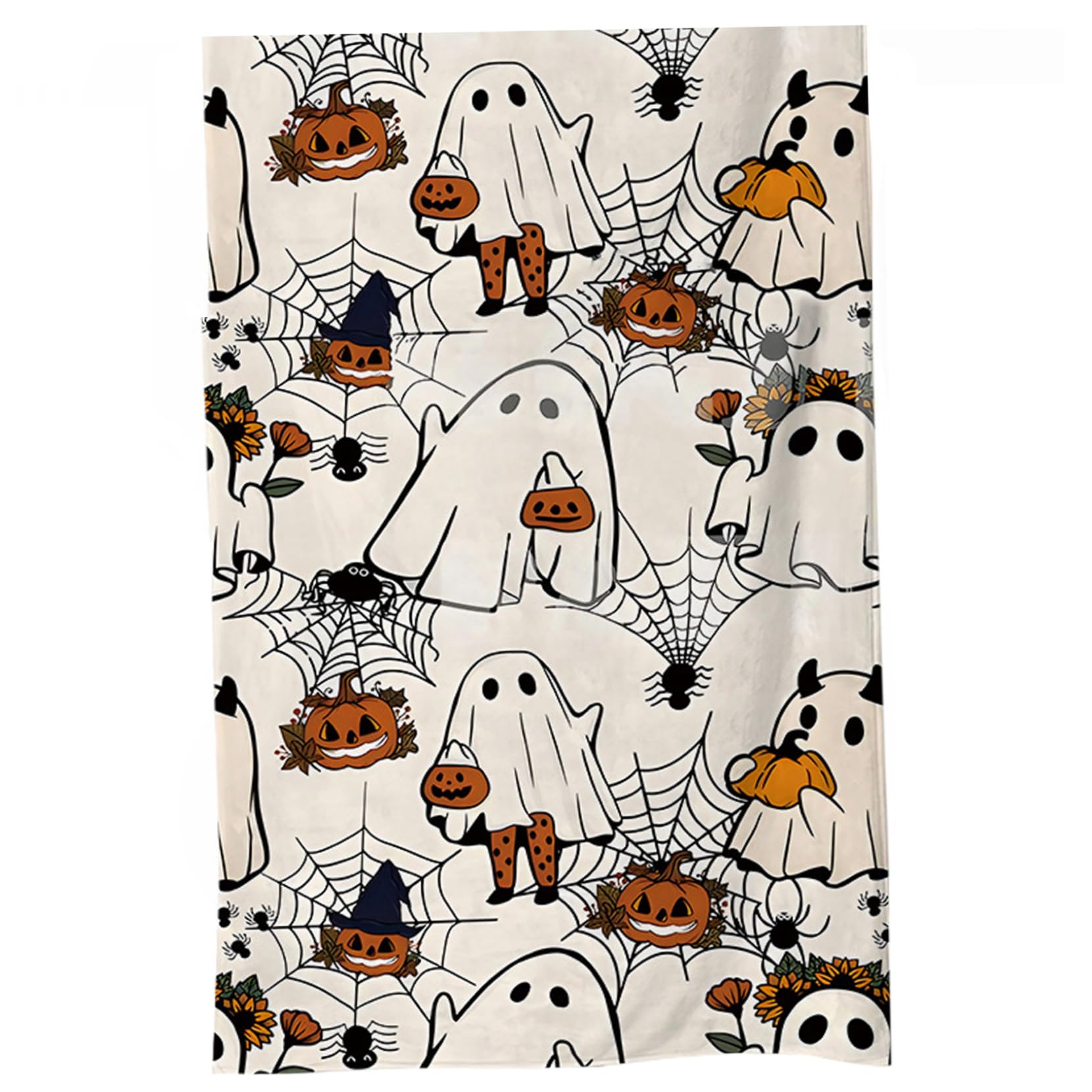 Bemonew Halloween Throw Blanket, Soft Warm Pumpkin & Ghost Blanket, 59.1x51.2 Cozy Halloween Bedding for Couch Sofa Bed
