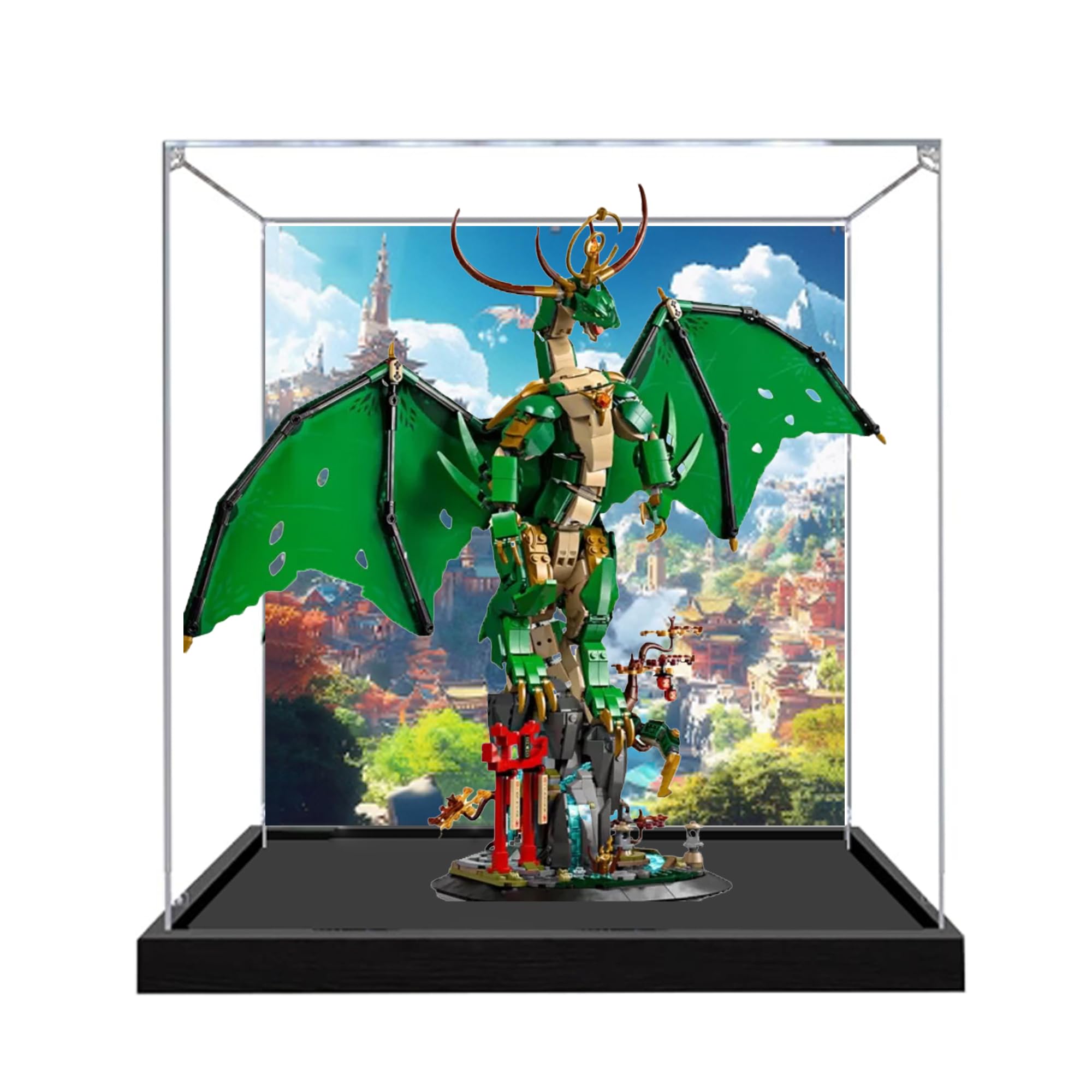 Acrylic Display Case for Lego 71847 Guardian Dragon Model, 3mm Dustproof Display Box, Display Case Compatible with Lego 71847 (Model Not Included) (Mirror 3MM Background)