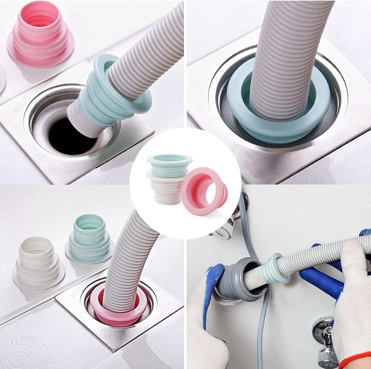 DORMICO Drain Pipe Seal Deodorant, Durable TPR Seal Hose Plug, Sealing Plug Sewer Seal Ring Pipe Connector for Bathroom Laundry Washing Machine Kitchen Cleaning Tools (Pack of 4) 4