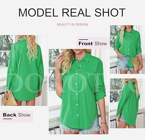 Miniatura 4 de Dokotoo Camisas casuales de manga larga con botones para mujer, blusas tipo túnica de gran tamaño