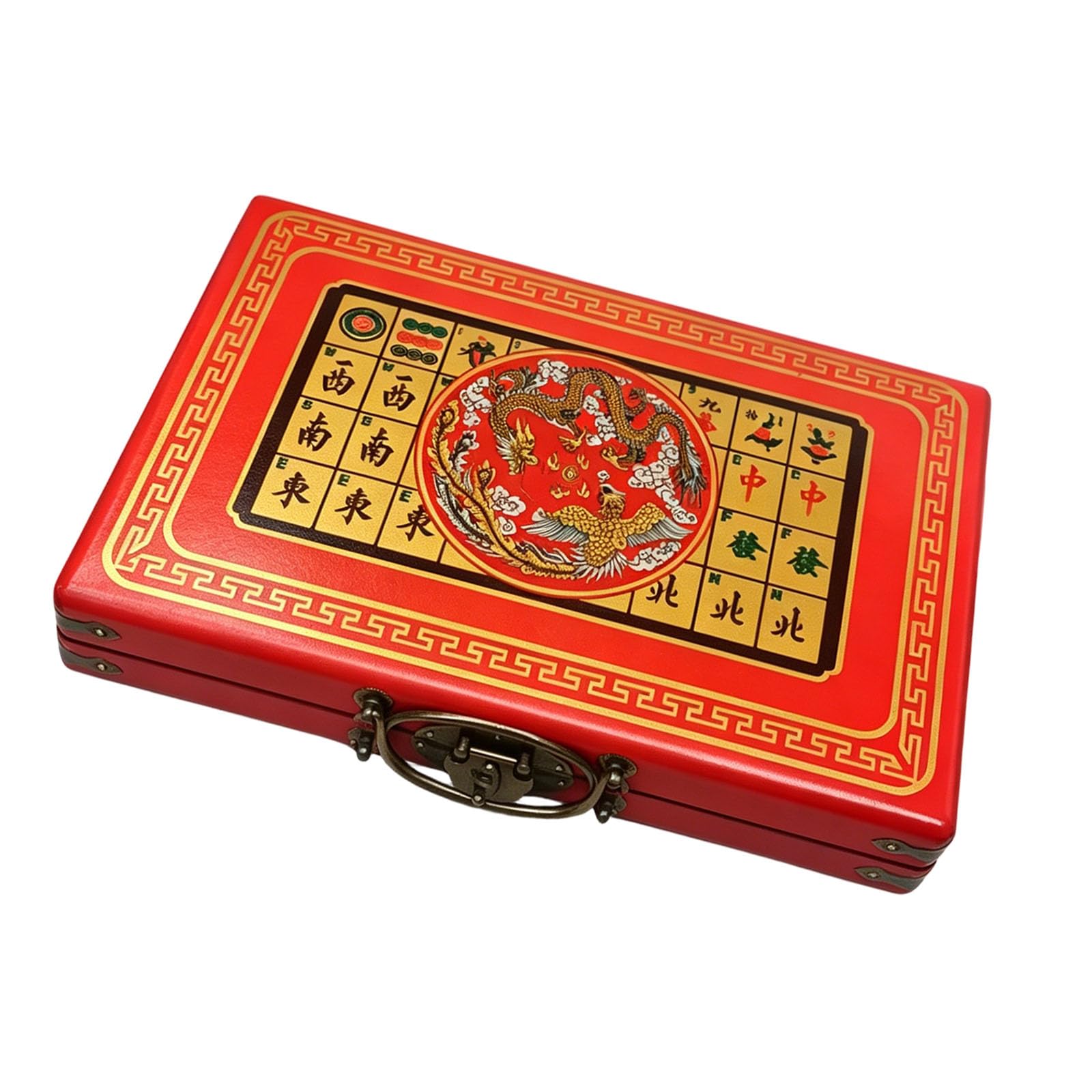 Mahjong portatile con custodia con maniglia per trasporto, 144 per serate gioco da tavolo, scatola compatta per riunioni famiglia e giochi gruppo da tavolo Custodia per Home