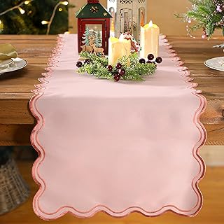 Scalloped Edge Table Runner 70 Inches Preppy Embroidery Edge Table Runne...