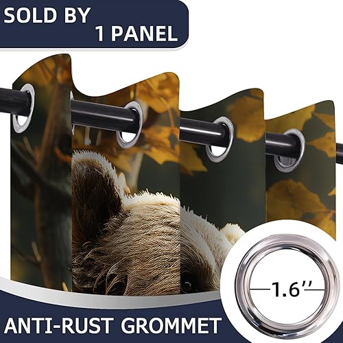Miniatura 10 de Cortinas opacas de oso negro para puertas, diseño rústico de animales salvajes del bosque, para dormitorio, armario, con ojales, aislamiento