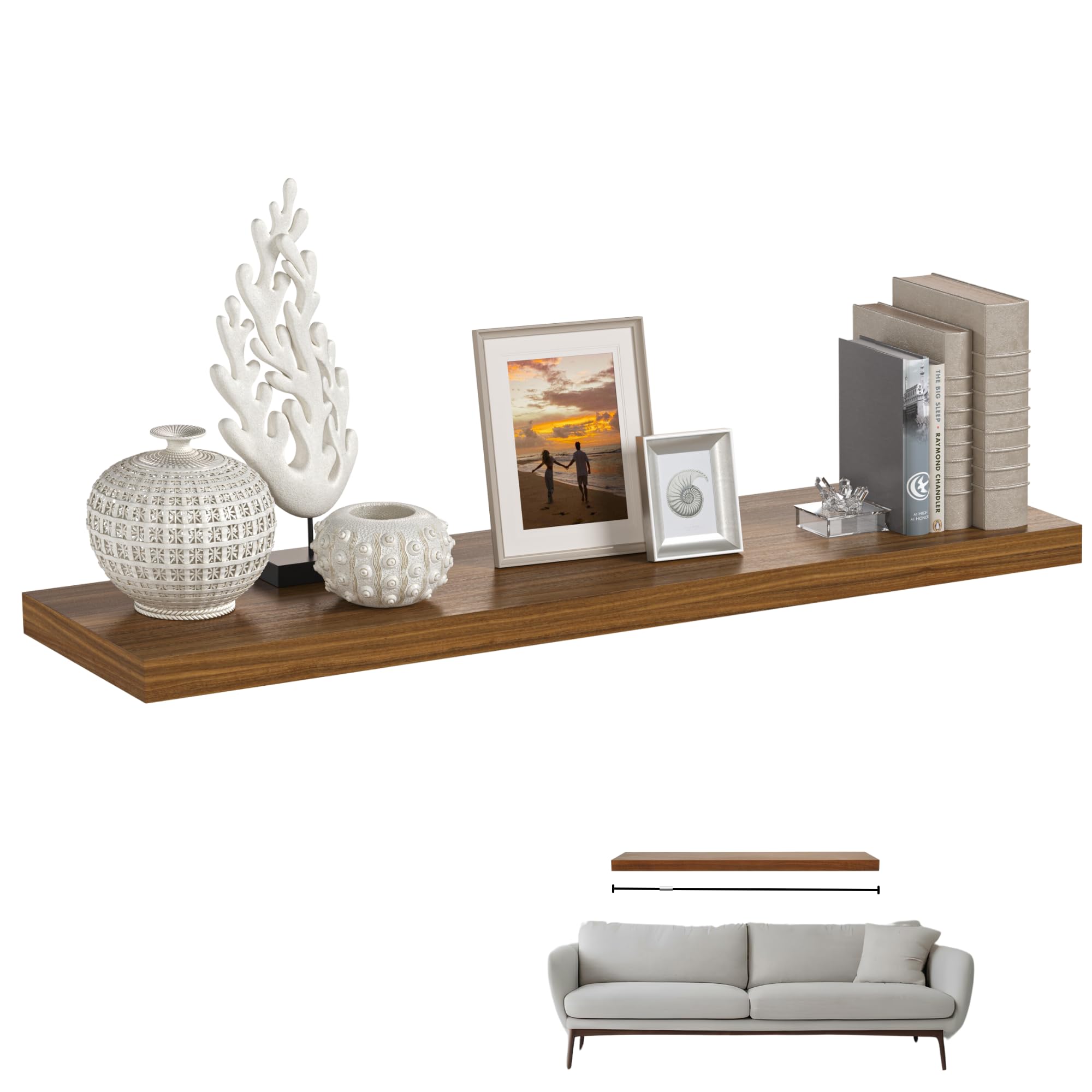 HÜNGSMART 48 Inch Wooden Floating Shelf – Supports 300lbs – Carpenter Designed - Engineered Wood with 4 x Walnut Finish – Includes Laser Welded