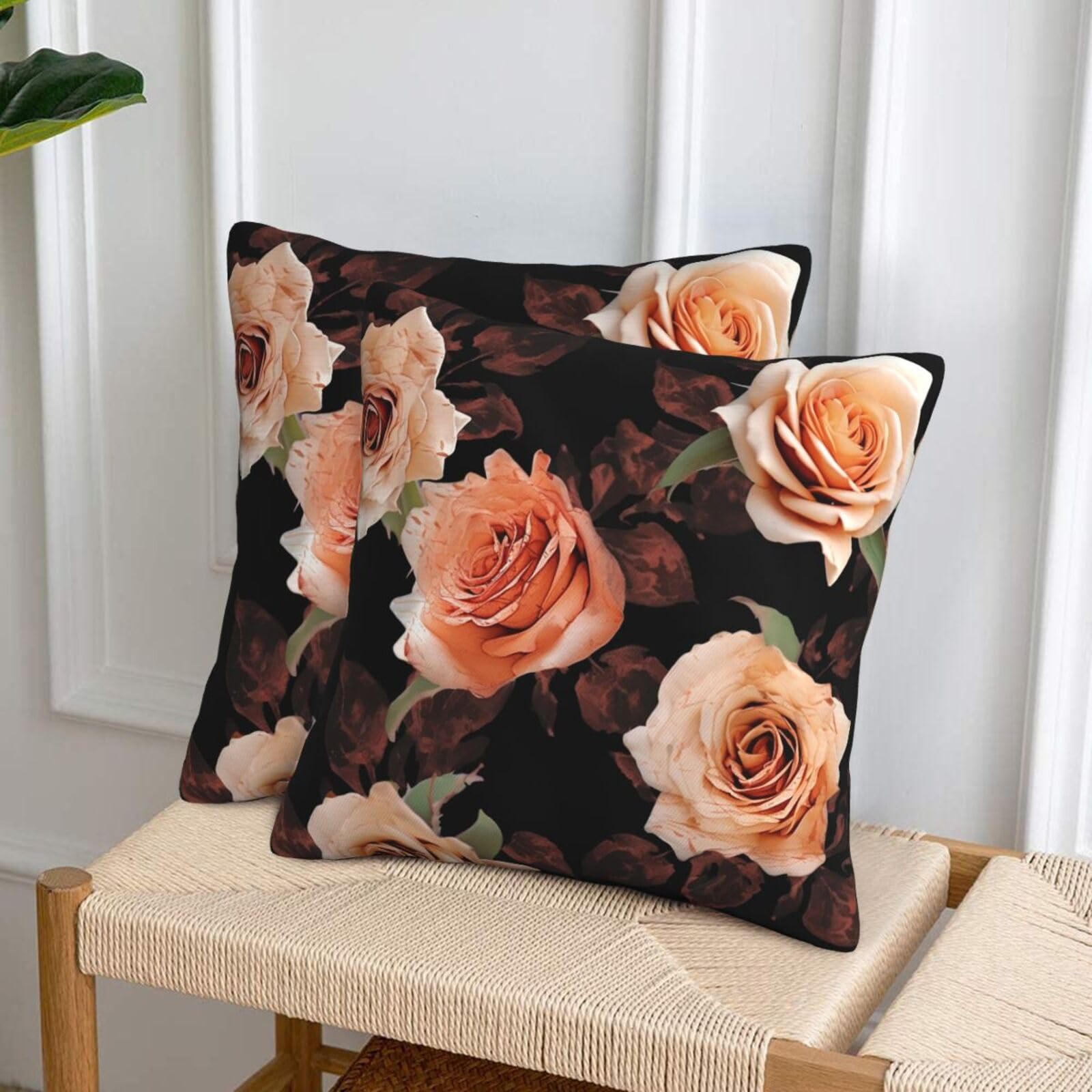 NONHAI Decorative Throw Pillow Covers Set of 2, 20"x20" Square Cushion Case Soft Comfy Black Peach Rose Throw Pillows for Couch Cushion Livingroom Farmhouse Home Decor Pillowcases