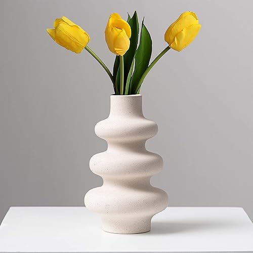 Steviieden Ceramic Vase, Modern Dried Flower Vase, Off White Round Vase, Pampas Flower Vase, Boho Home Decor for Centerpiece Wedding Dinner Table Party Living Room Office Bedroom, Housewarming Gift