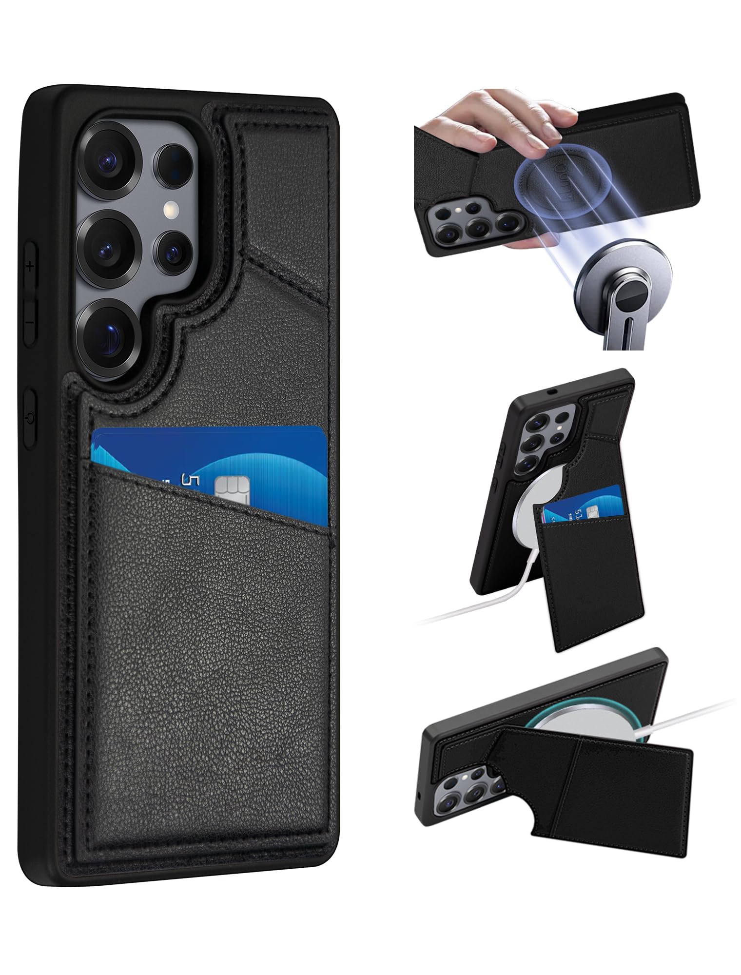 ALuoQ for Samsung Galaxy S25 Ultra Case with Card Holder, Magsafe Wireless Charging, Kickstand | RFID Blocking | Shockproof PU Leather Wallet Case for