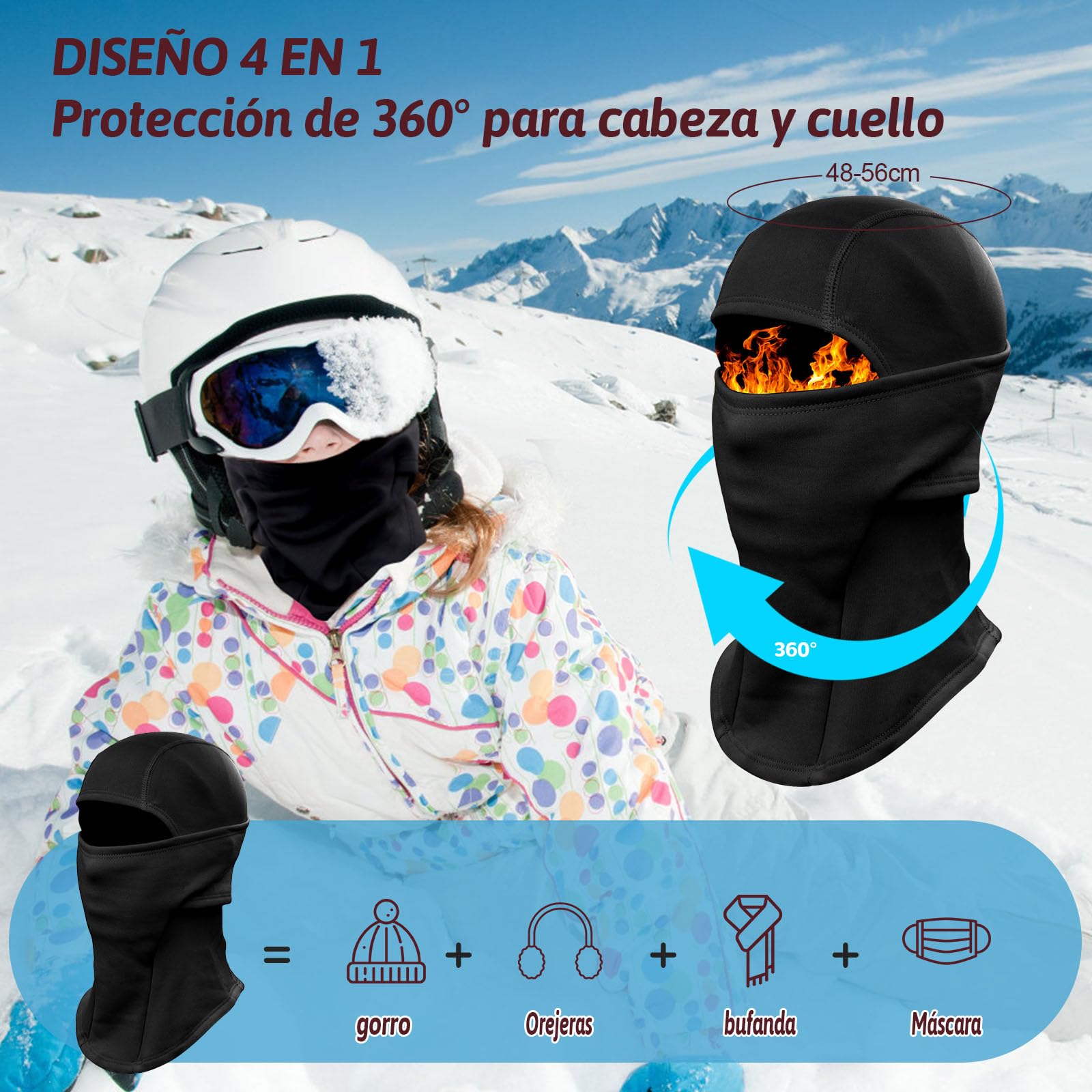 ZOCONE Pasamontañas Niños Forro Polar Pasamontañas Térmico de Invierno Niñas Balaclava Invierno Moto Niños Máscara de Esquí Ciclismo Prueba de Viento Gorro Termico Multifunción