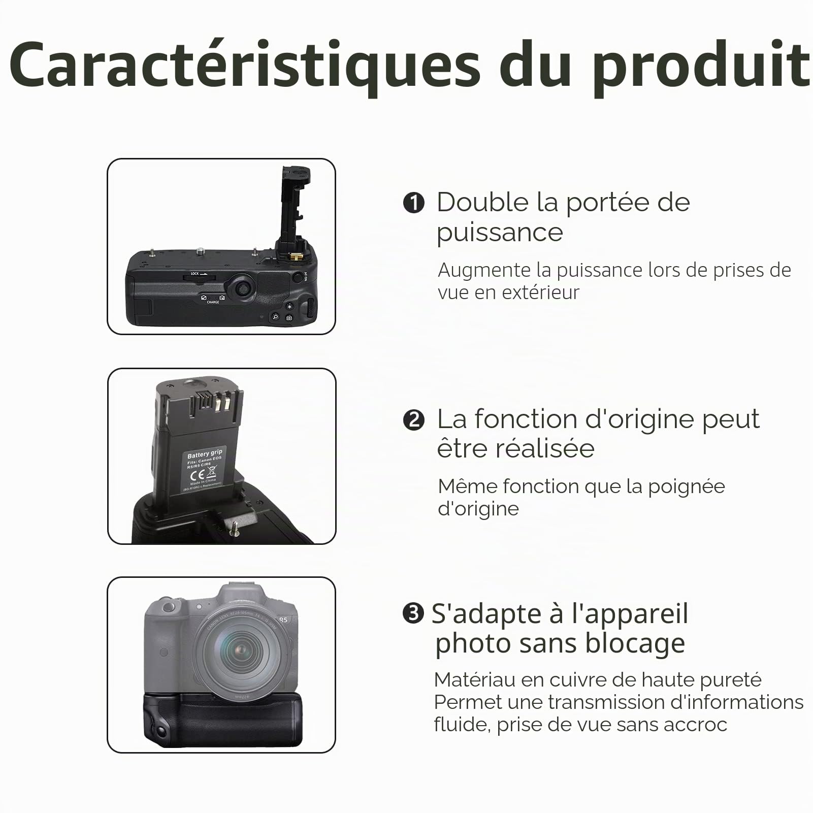 Vertical Batterie Grip avec télécommande sans Fil 2.4G Remplace Le Support de Batterie Canon BG-R10 Compatible avec Les appareils Photo Reflex numériques Canon EOS R5 R6 R5C
