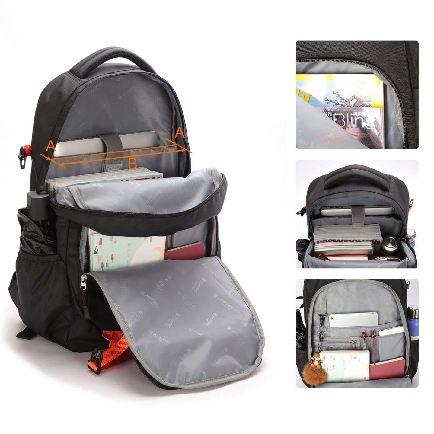 Aoking, serie SN57605, zaino per la scuola, zaino da città e da lavoro, 30 litri, per laptop fino a 17", impermeabile, Opzione (SN57605-7B): sistema elastico e a molla