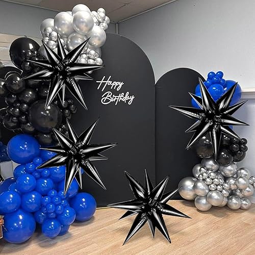 Miniatura 6 de Globos de estrella negra, 72 globos grandes de aluminio en forma de explosión de estrellas, globos de Mylar con cono de explosión para Halloween,