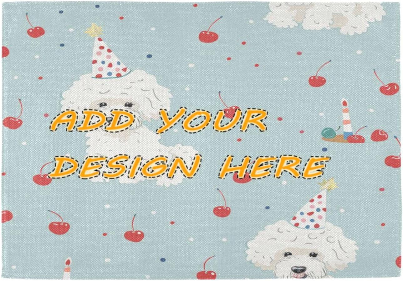 Custom Blue Birthday Dog Cartoon Cloth placemats for Dining Table Toddlers Quilted Reversible placemats Sets of 6 12 x 18 tapetes para la mesa de comedor