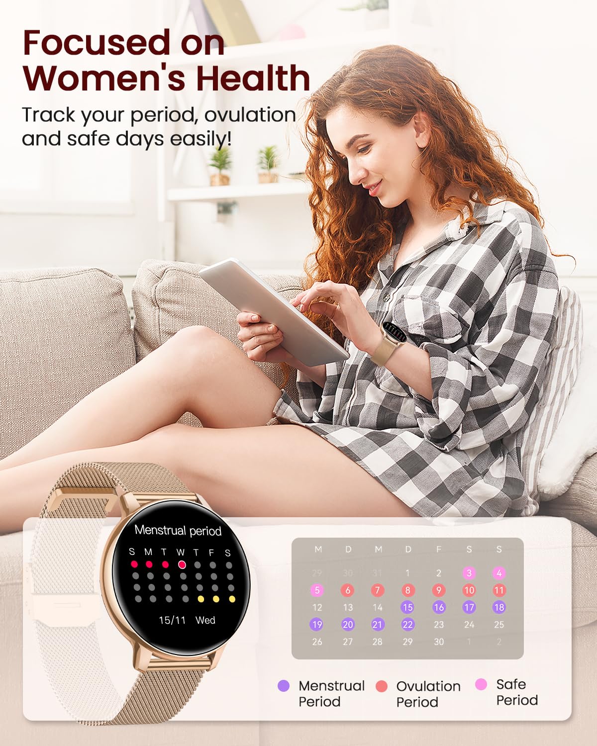 SWGOTA Smartwatch Donna con Chiamate WhatsApp, 1,39" HD Orologio Fitness con 120 Sports 24H Cardiofrequenzimetro, SpO2 Sonno Ciclo Mestruale Smart Watch IP68 Notifiche Calorie per Android iOS Oro