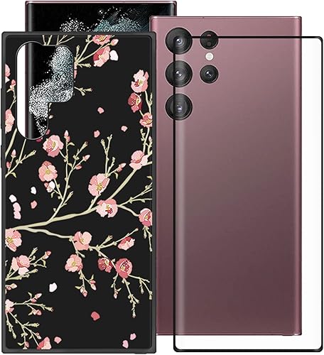 WM84 - Funda para Samsung Galaxy S22 Ultra (6.8 pulgadas), con 1 protector de pantalla de vidrio templado, cubierta de silicona suave negra,