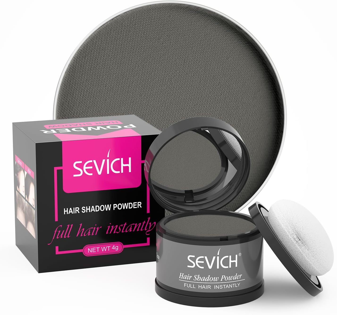 Sevich Hairline Powder，Instantly Conceals Hair Loss, Root Touch up Powder, Hair Shadow Toppers for Women & Men, Touch Up for Thinning Gray Hair, Windproof & Sweatproof, Grey