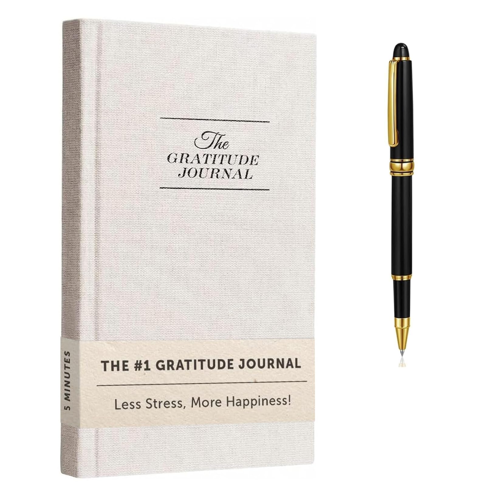 Spardar Gratitude Journal with Metal Pen, for More Happiness, Positivity, Mindfulness & Self Care, A Simple Effective Daily Mindfulness Journal, for Women & Men (White)