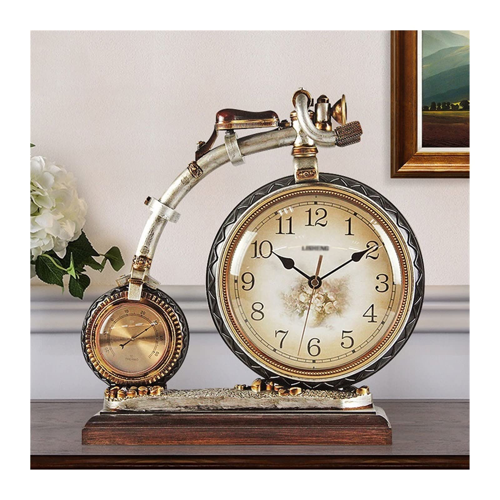 S5b8W3g7 Mantel Clocks European-style Clock Mute Large Creative Bicycle Modeling Personalized Handicraft Ornaments Decorate(C)