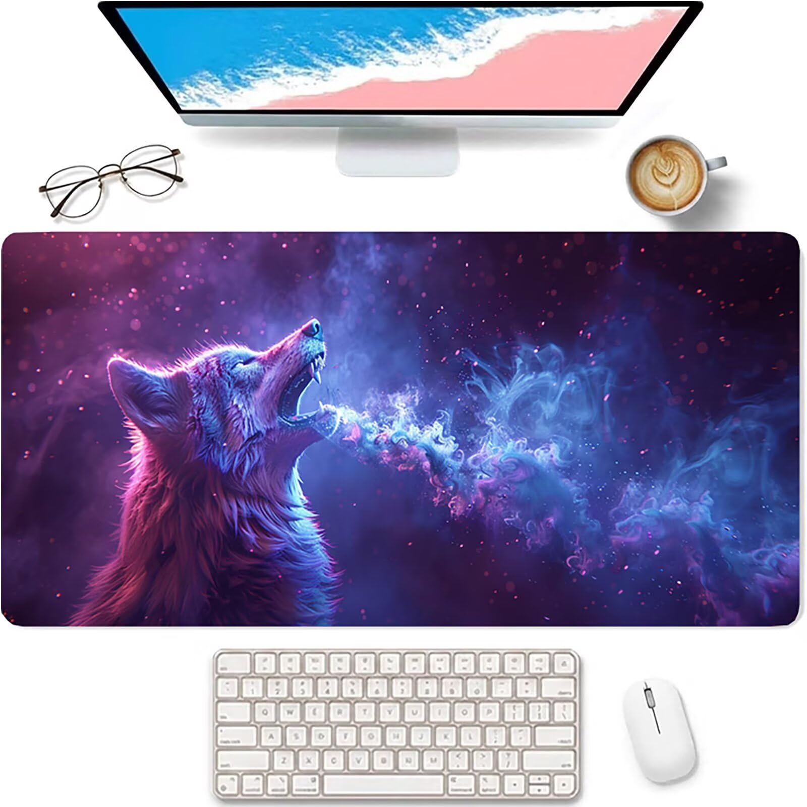 Azul Alfombrilla Ratón XXL 1600x800x3mm, Lobo Grande Mouse Pad I-4504 | Alfombrilla Ratón Gaming Mejora la Precisión y la Velocidad, Alfombrilla Escritorio para Jugadores de PC, Oficina