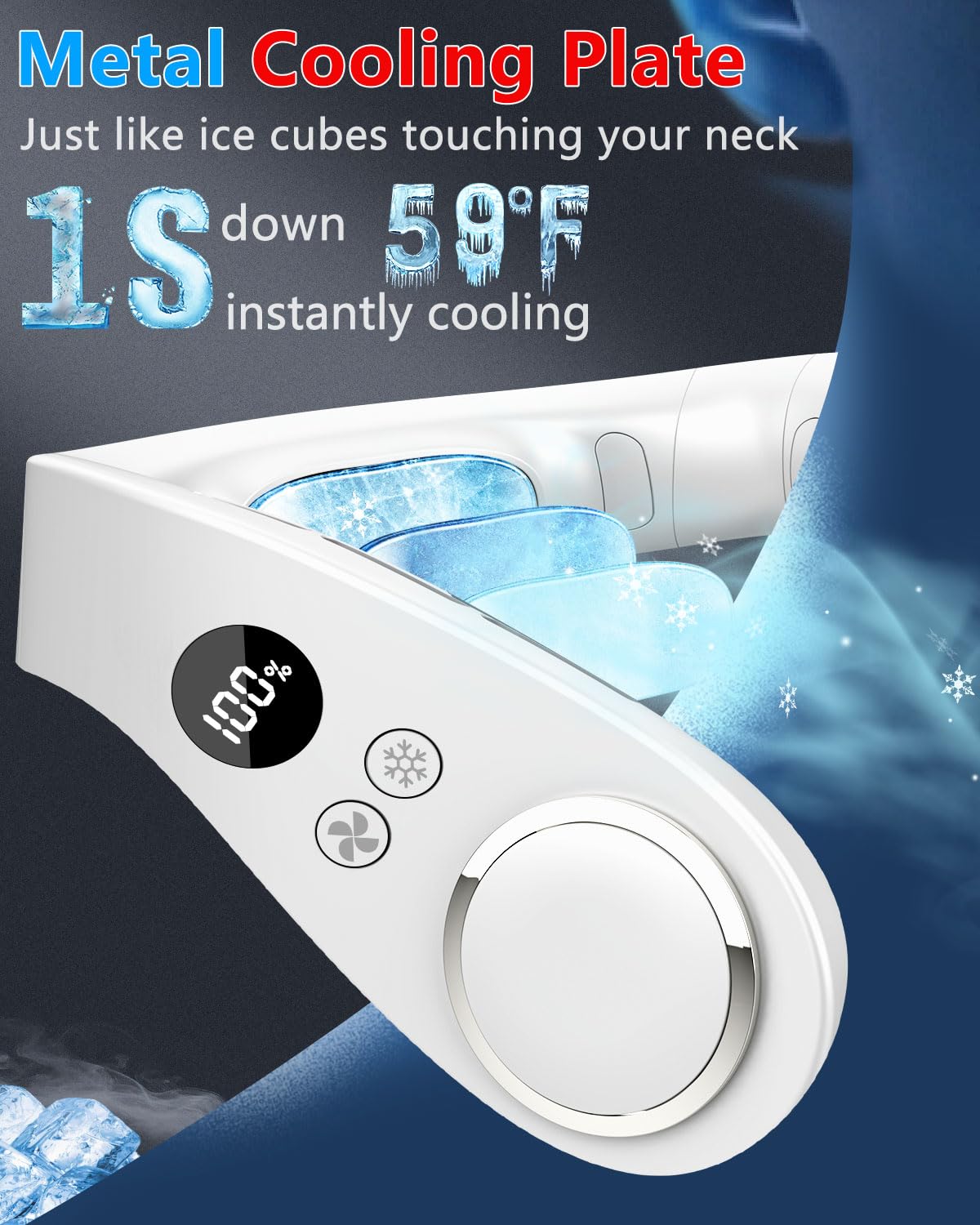 Ventilador de cuello con placa de refrigeración, ventiladores potentes silenciosos de 24 horas que soplan aire frío, pantalla LED de 5 velocidades y potencia, USB de 5500 mAh, sin aspas