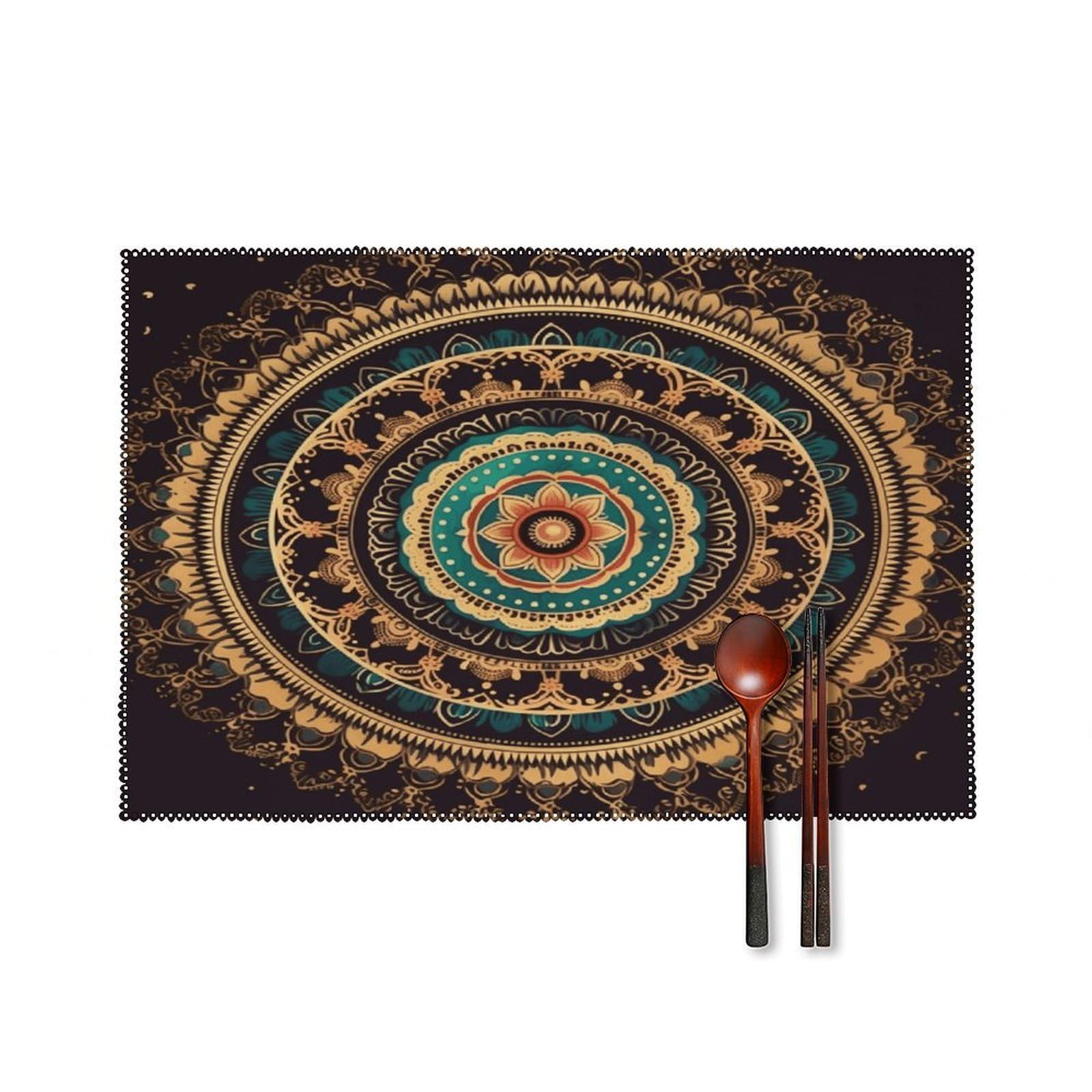 Mandala Placemats Set of 4 Heat Resistant Non-Slip Place Mats Reusable Dining Table Mats Canvas Place Mat Anti-Fading Waterproof Placemats for Dining Table Decor