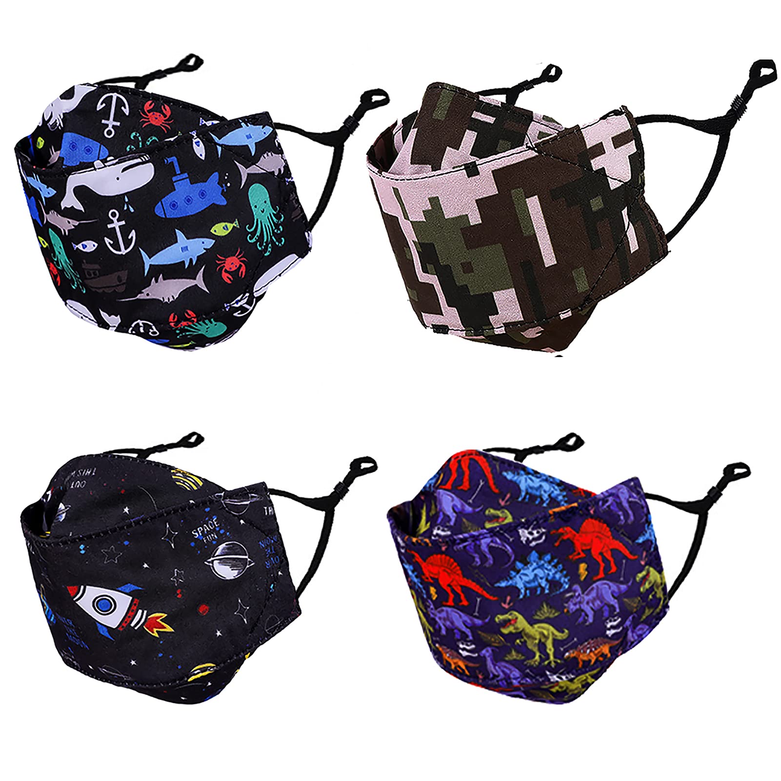 4 Pcs Reusable 4 D Cloth Face Cover With Nose Wire for Adult or Kids. Washable, Adjustable, Breathable