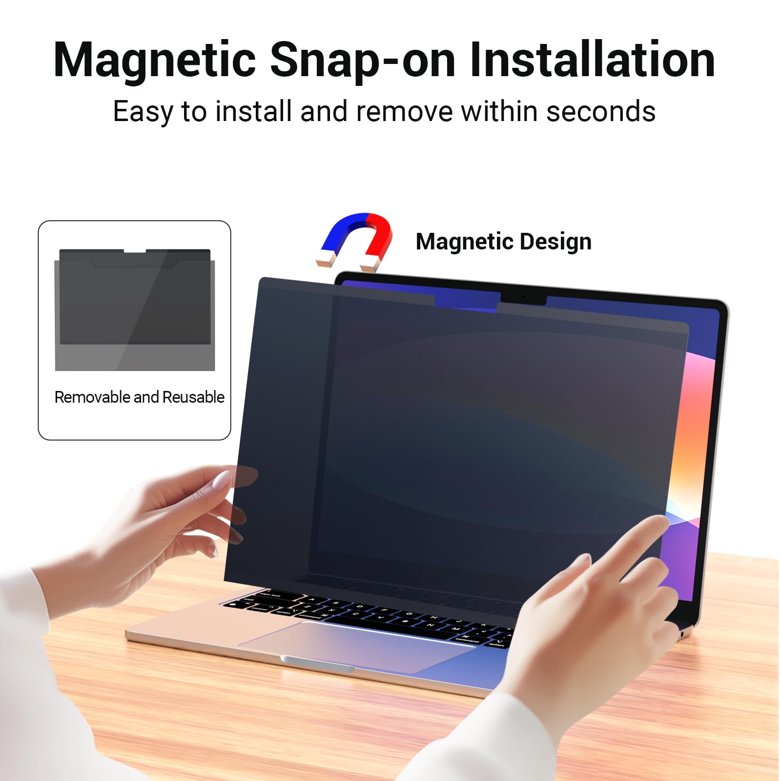 Magnetic Privacy Screen Compatible with Macbook Air 13.6/13 Inch(2022-2025 M2/M3/M4), Removable Macbook Air Screen Protector for Model A2681, A3113, A3240, Laptop Privacy Filter Shield Anti Glare Anti Blue Light
