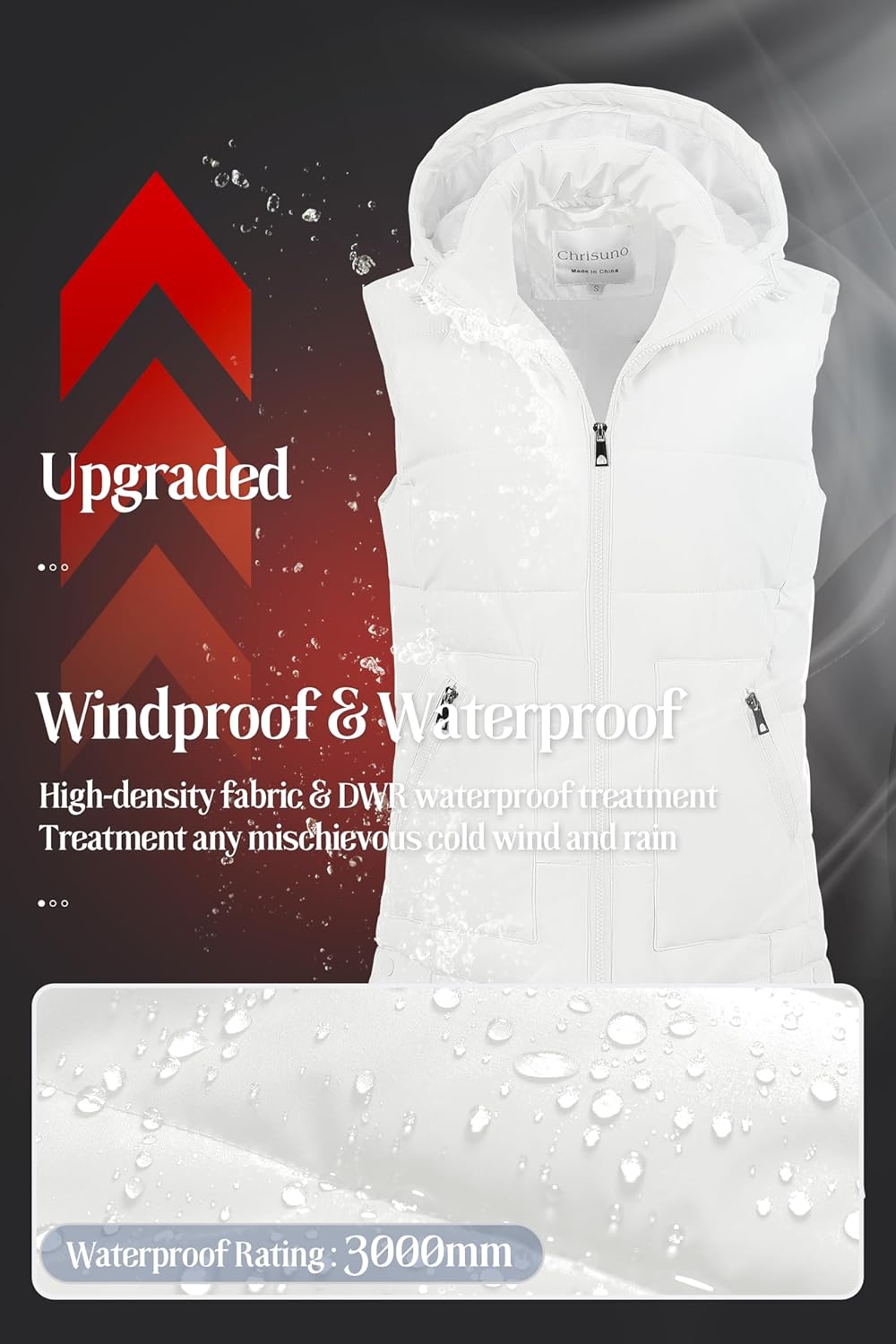 Chrisuno Women's Long Warm Puffer Vest Fleece Sleeveless Vests Waterproof Outerwear With Removable Hood - Image 5