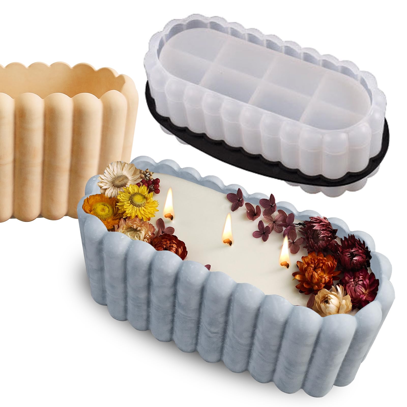 Wehous Oval Striped Box Resin Mold - 6.4x2.7x2.8in Silicone Mold For Candle Holders, DIY Craft Containers