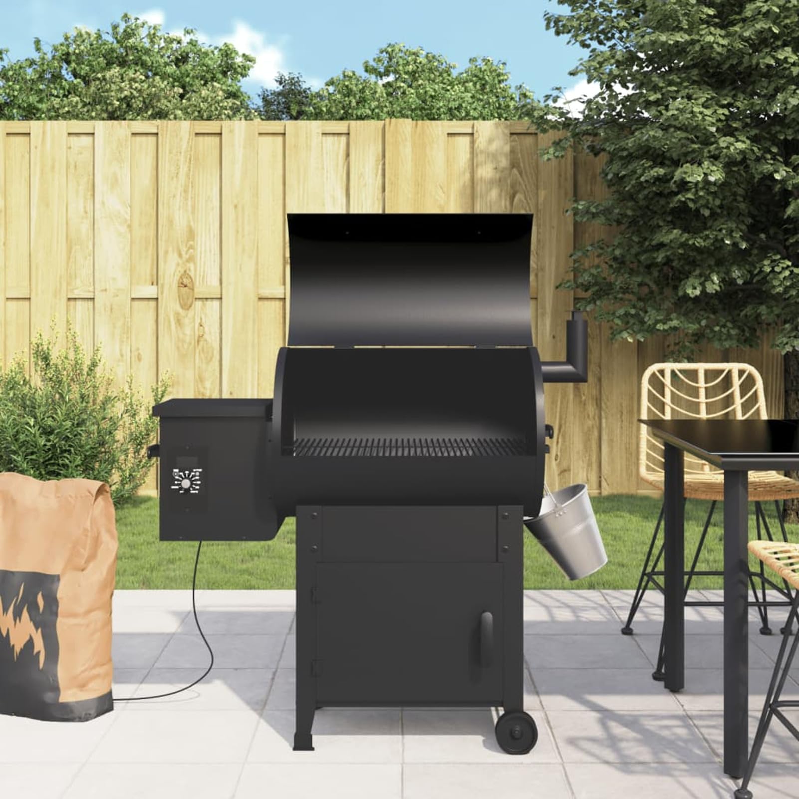 Homgoday Barbecue a pellet con camino ferro nero 104 cm
