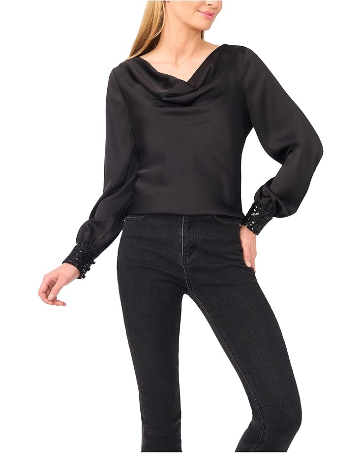 CeCe Long Sleeve Satin Cowl Neck Top - Main View
