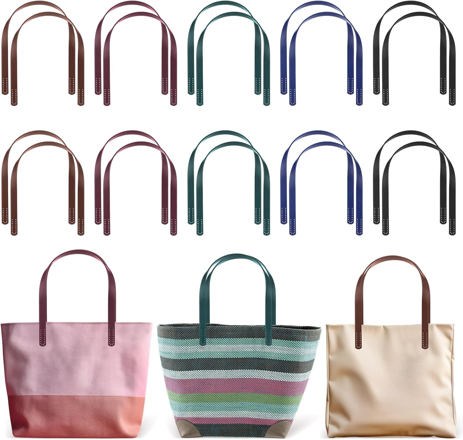 SilTriangle 20 Pcs PU Leather Purse Bag Handles 5 Colors 23.4" Leather Purse Straps Sewing on Handle Replacement for DIY Crochet Wallet Tote Bags Repairing Making Supplies(Elegant Color)