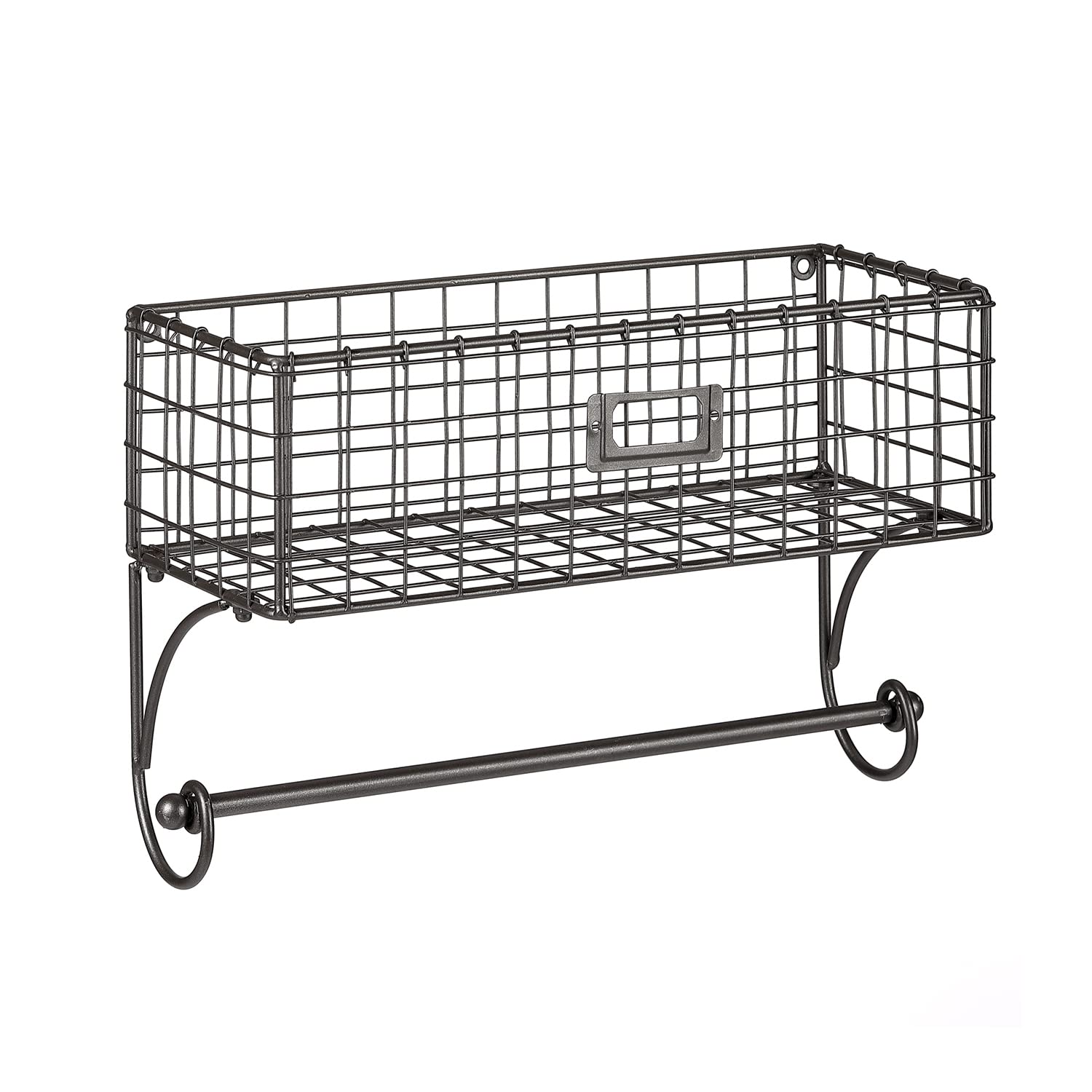 Jemeni Paper Towel Holder Wall Mount with Basket Storage Organizer for Kitchen Bathroom, Gray, 14