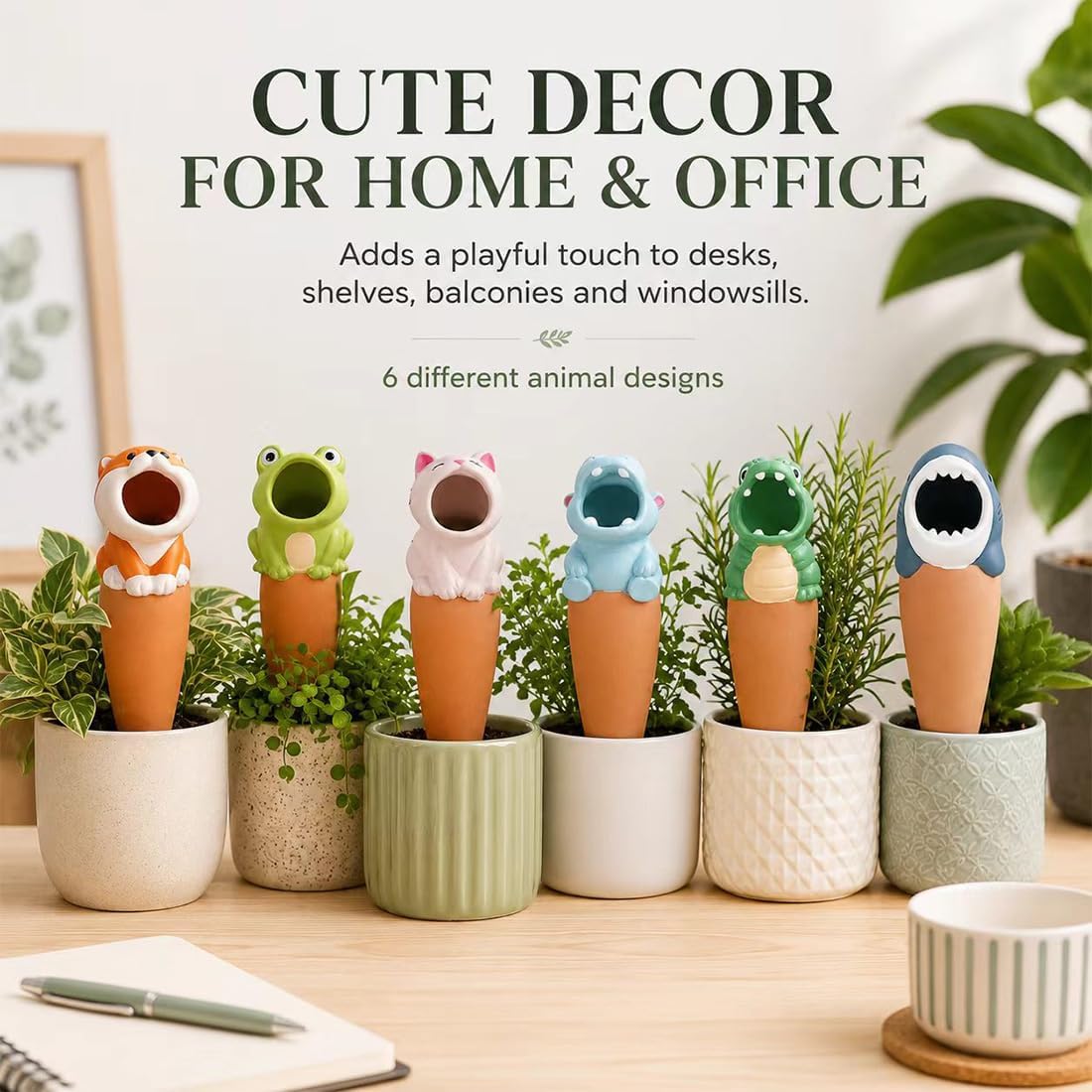 Lot de 2 pics d'arrosage en terre cuite avec pics d'arrosage automatique à libération lente, petits pots, plantes d'intérieur, bureau et balcon