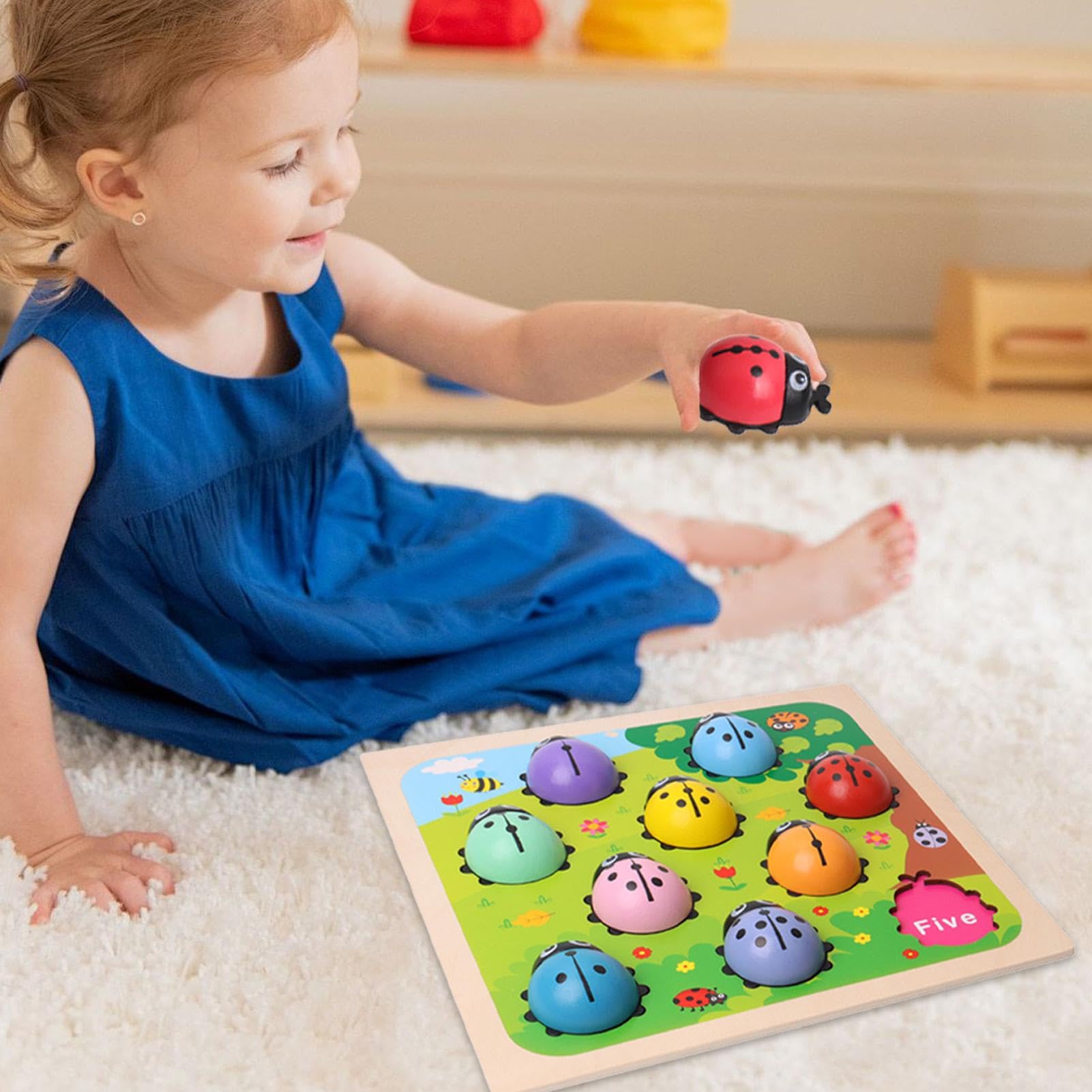 Giocattoli coordinati con numeri di coccinella - Giocattoli educativi in legno Montesori, set di coccinella coordinati da tavolo | Set di memoria da giardino coccinella, set di conteggio in