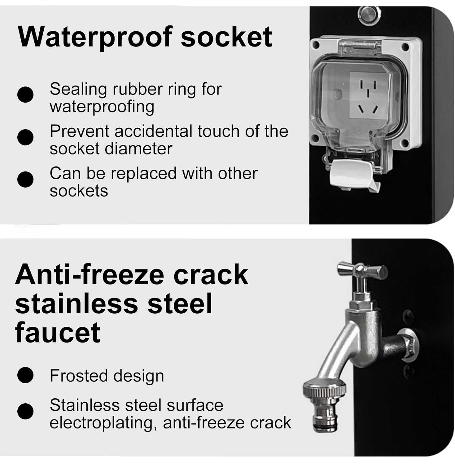 31in Square Outdoor Water Fountain – 304 Stainless Steel Garden Column with LED Light & Faucet, Weatherproof Durable Electric Feature for Patio & Yard Decoration