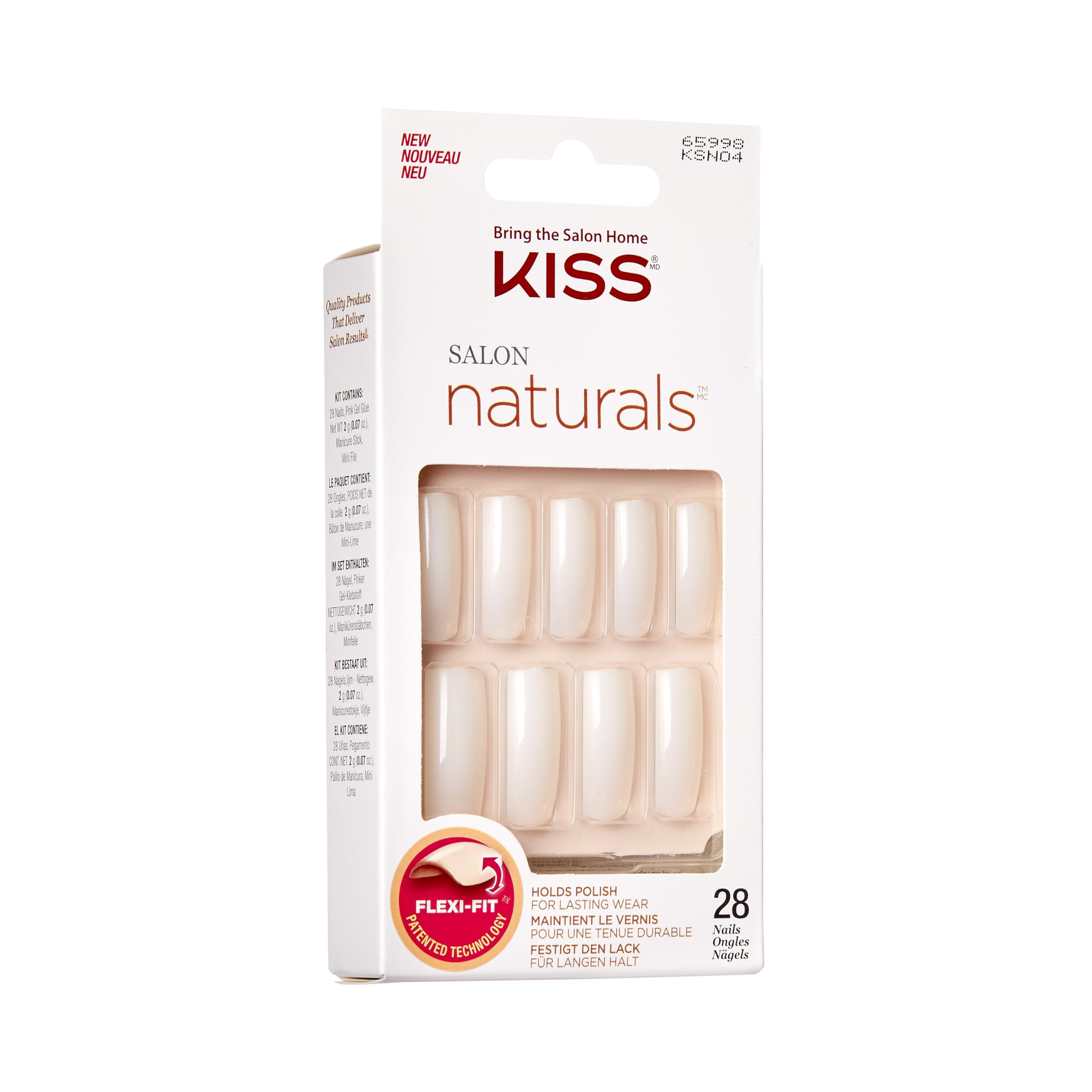 KISS Salon Natural Sztuczne Paznokcie Tipsy – Kształt Owalny (Oval) – Średnia Długość – Naturalny Wygląd – Zestaw 28 szt. z Klejem