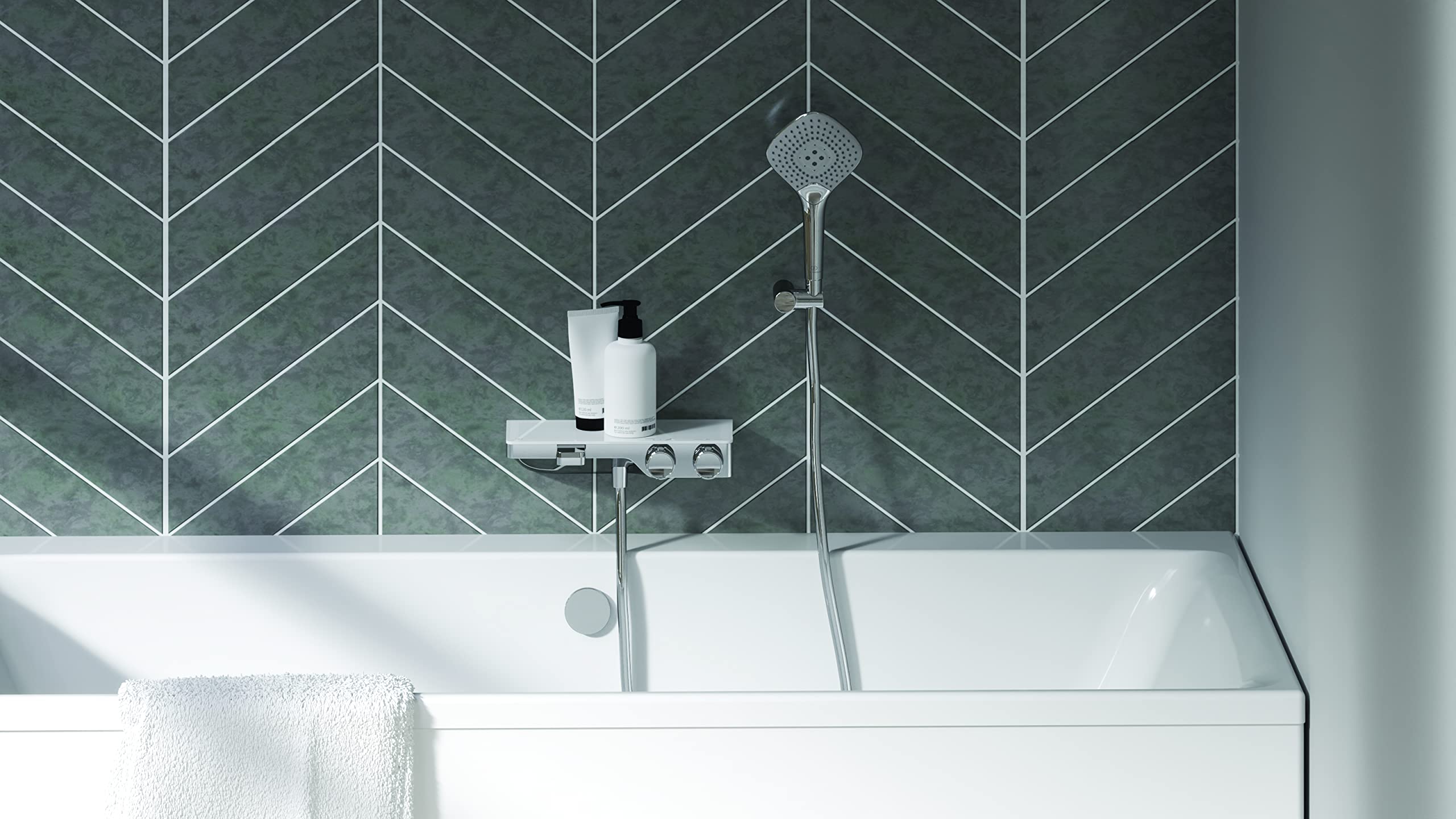 Ideal Standard Termostatyczna bateria prysznicowa i wanna z półką CERATHERM S200 do montażu ściennego chrom A7330AA