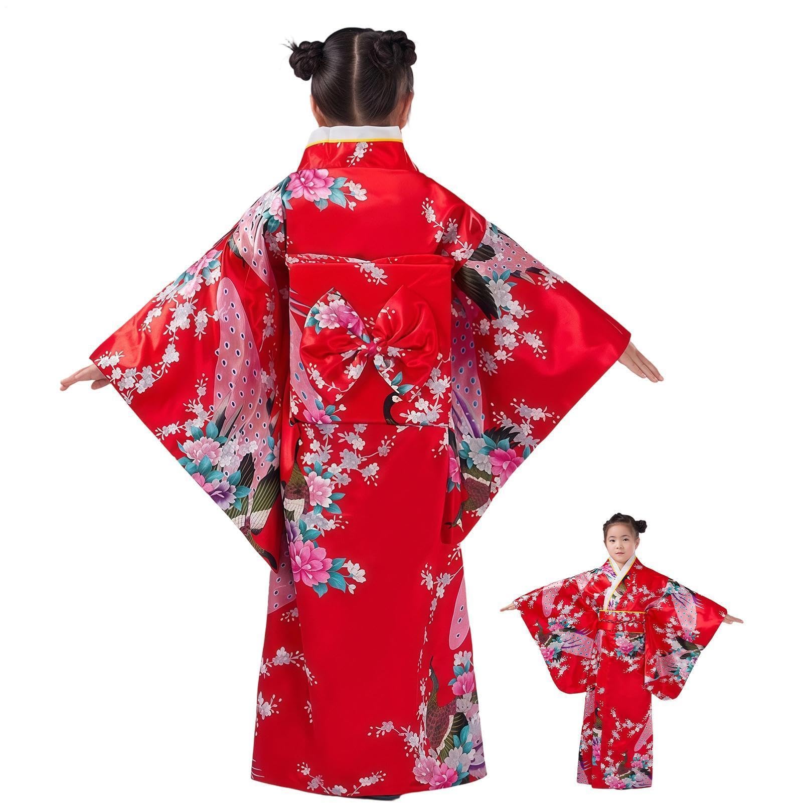 Yukata sukienka dziewczęca, tradycyjne kwiatowe nadruki, szlafrok - japoński kostium kimono dla dzieci w wieku 2-10 lat, urodziny, dramat, cosplay, wydarzenie, spotkanie