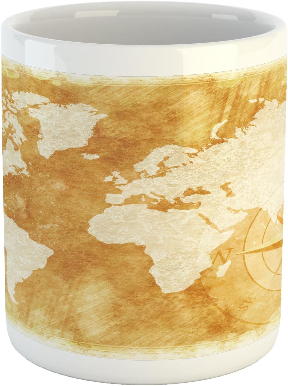 Ambesonne Compass Mug, OldFashioned World Map Design with