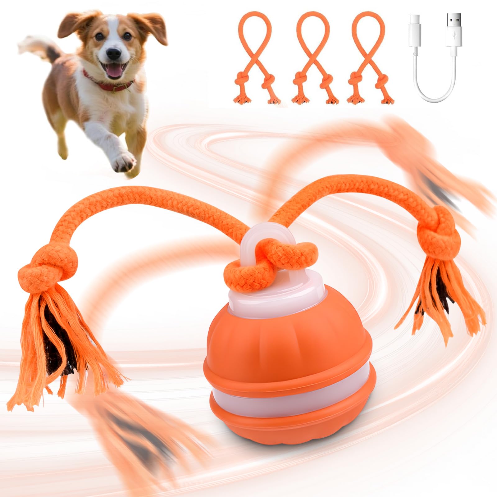 LEEWENYAN Interactive Dog Toys, Smart Interactive Dog Ball Toy, Moving Dogs Toy for Automatic Rolling Ball with Tailto Keep Small Busy, Interactived Dogs Toys for Small Puppy Medium (Orange)