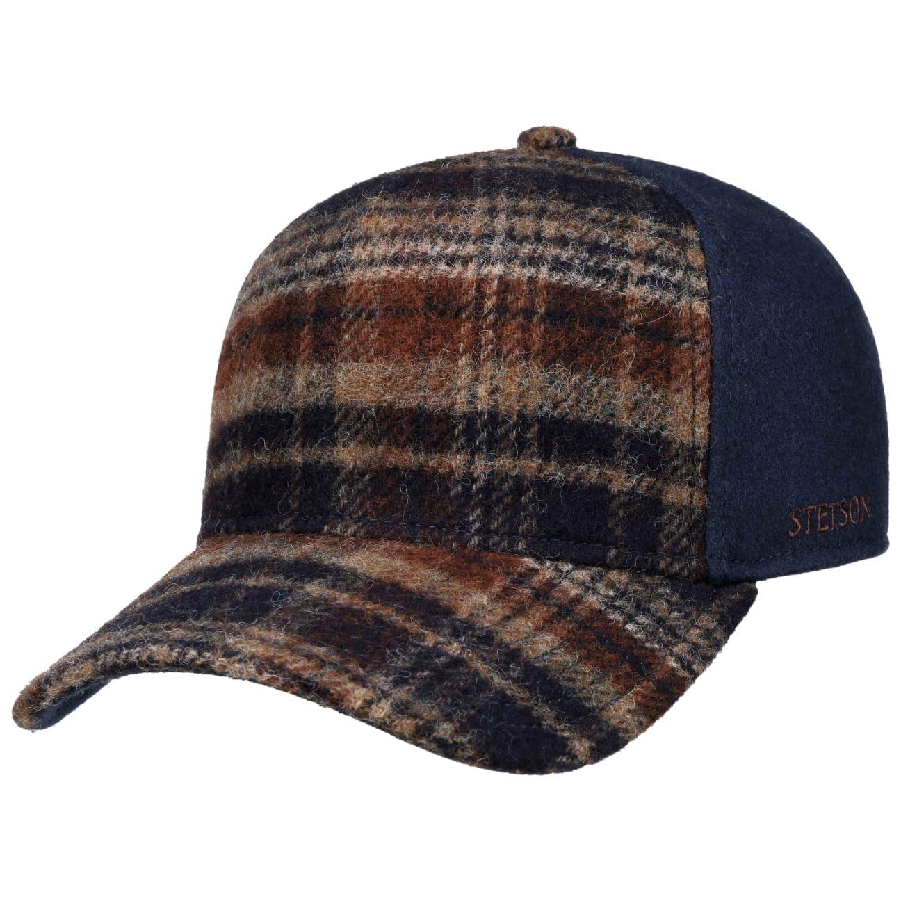 Stetson Navy Wool Check Trucker Cap By