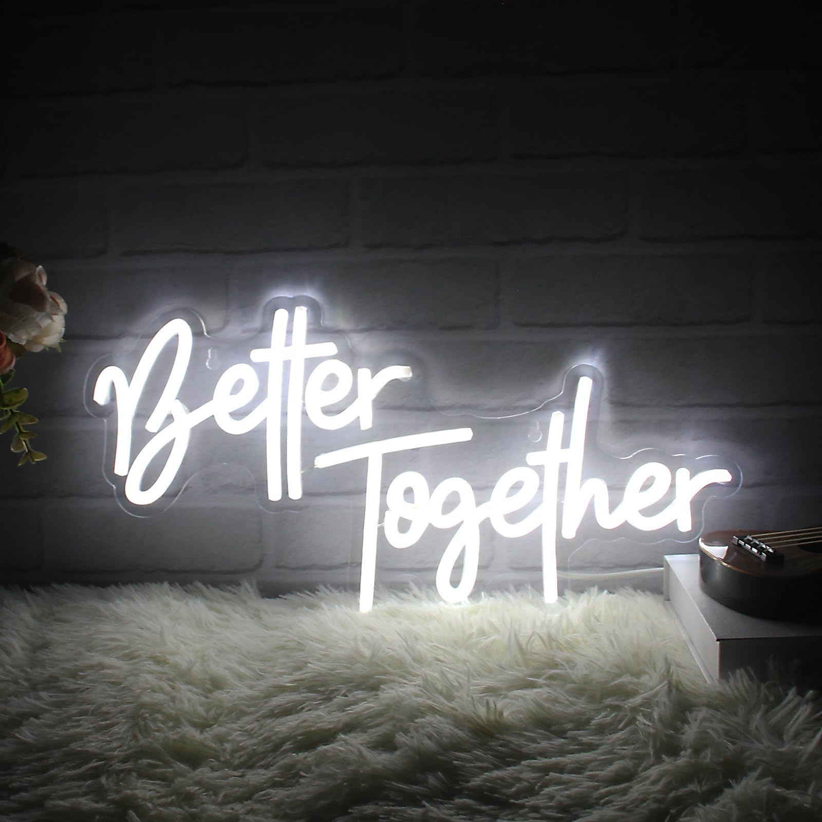 Photo 1 of Better together Neon Sign Word Neon Light LED Neon Sign for Wall Décor Dimmable LED Neon Light for Bar Restaurant Music Concert Man Cave Wall Art 14.8"×7.6" Better Together-Cold white