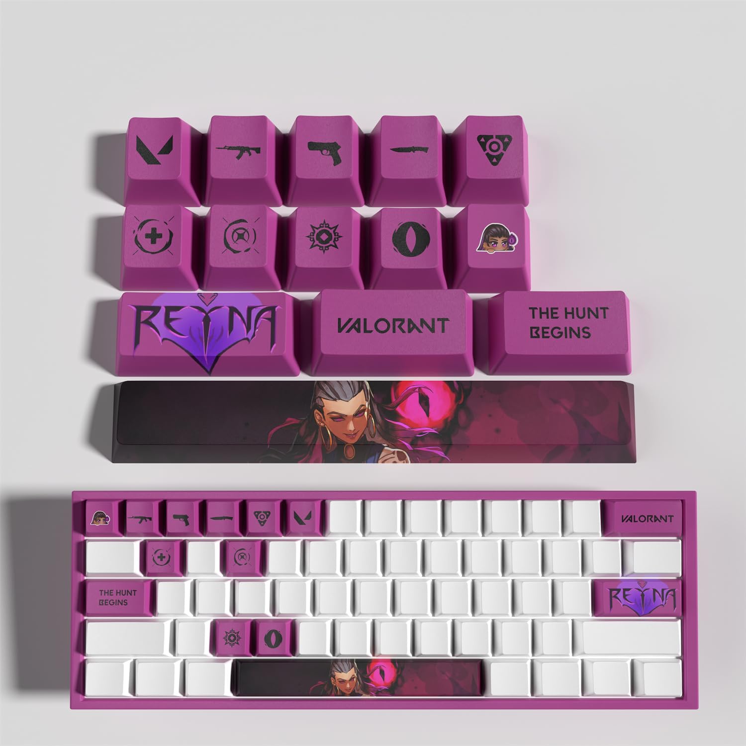Valorant Reyna Kit de 14 Keycaps PBT Profil OEM en Dye-Sublimation, Accessoires pour Clavier Mécanique Gamer, Compatibles avec la Plupart des Dispositions Mécaniques