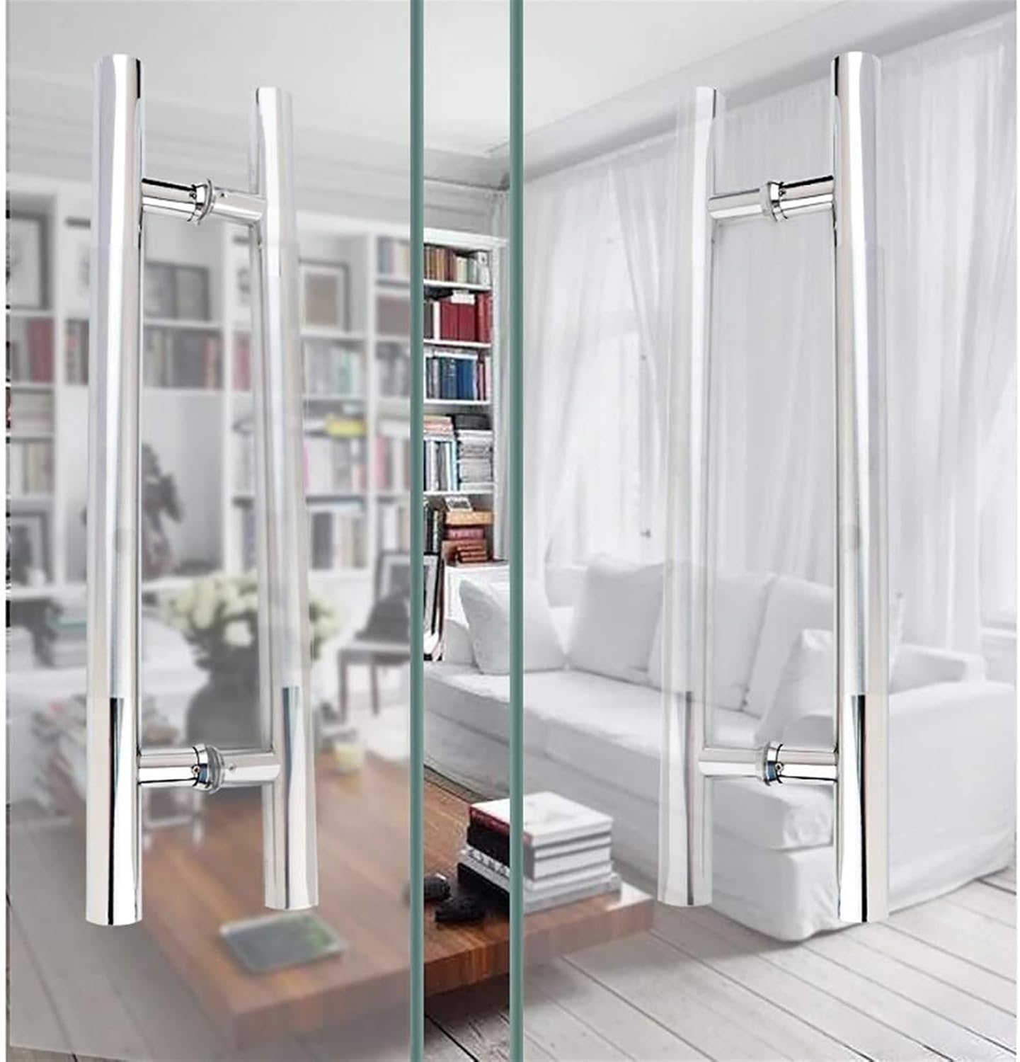 Push-Pull Door Handle Thickened Stainless Steel Round Tube Glass Door Handle Indoor and Outdoor Door Handle Barn Door Sliding Handle (Size : 500x300mm)