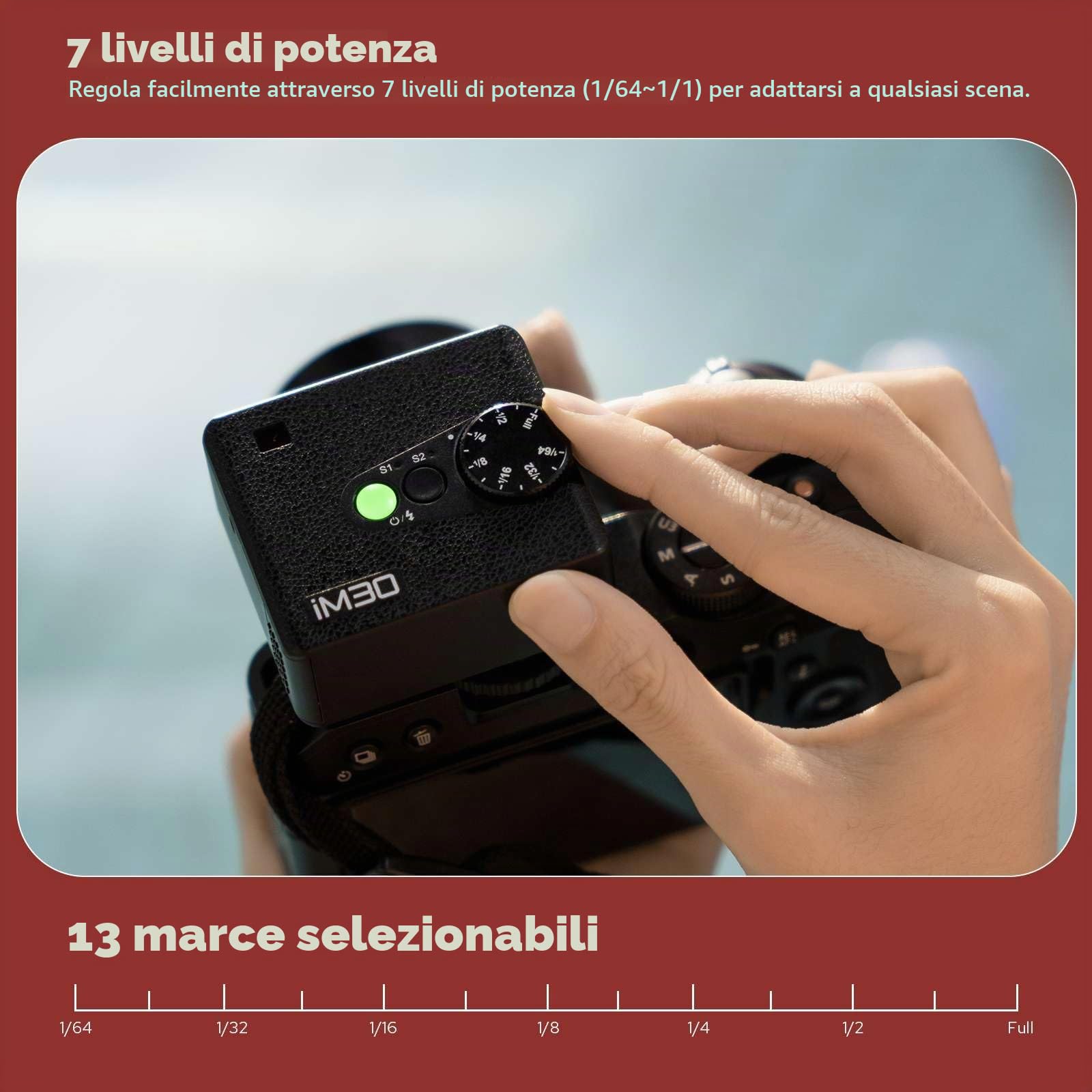 Godox iM30 Mini fotocamera flash, GN15 con potenza flash a 7 livelli, CCT 6500K±200K con controllo ottico S1/S2 per Canon/Sony/Fuji/Nikon/Panasonic/Olympus, per fotocamere con hotshoe singolo contatto