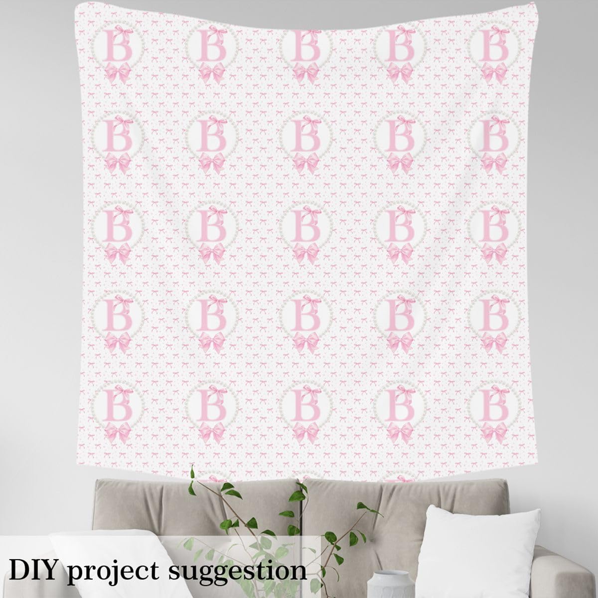 Süß Rosa Schleifen Stoff 276x150cm Anfangs Letter B Stoffe zum nähen Pearl Schleifen Tie Stoff Meterware Prinzessin Schleifenknot Dekostoff Wasserdicht Polyesterstoff Quilten Reparatur