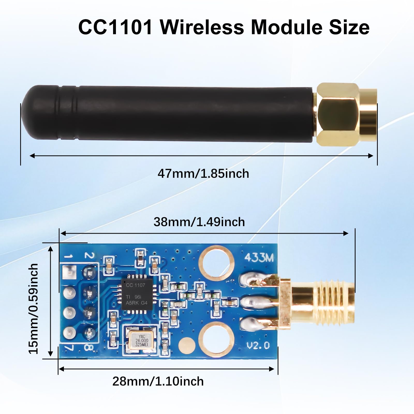CC1101 radio Modulo AYWHP 2PCS 433MHz modulo wireless CC1101 con connettore antenna SMA 1.9-3.6V DC compatibile con Arduino