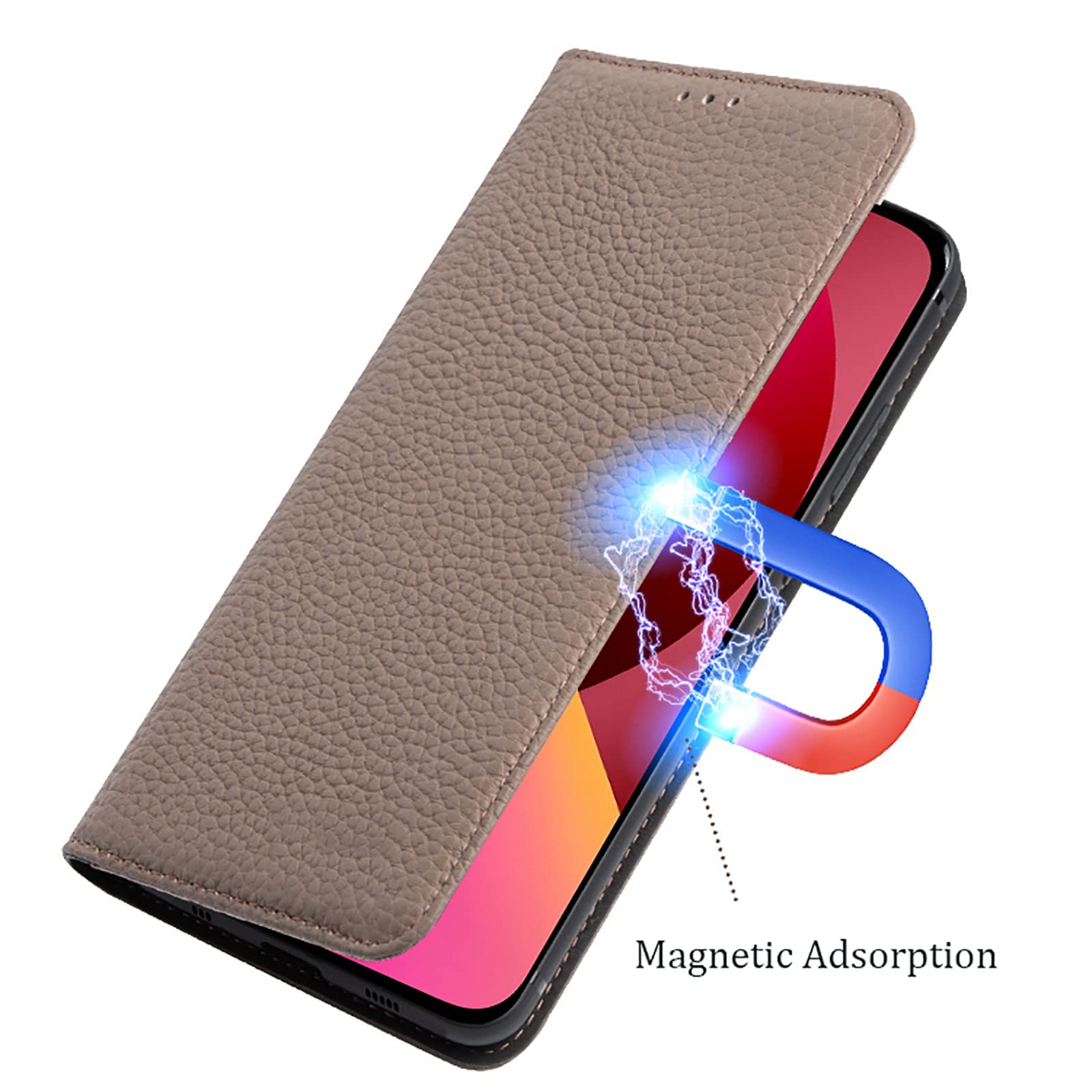 Custodia a portafoglio per iPhone 13 Pro, realizzata a mano in vera pelle bovina porta carte di credito con cavalletto magnetico per iPhone 13 Pro, colore: Nero