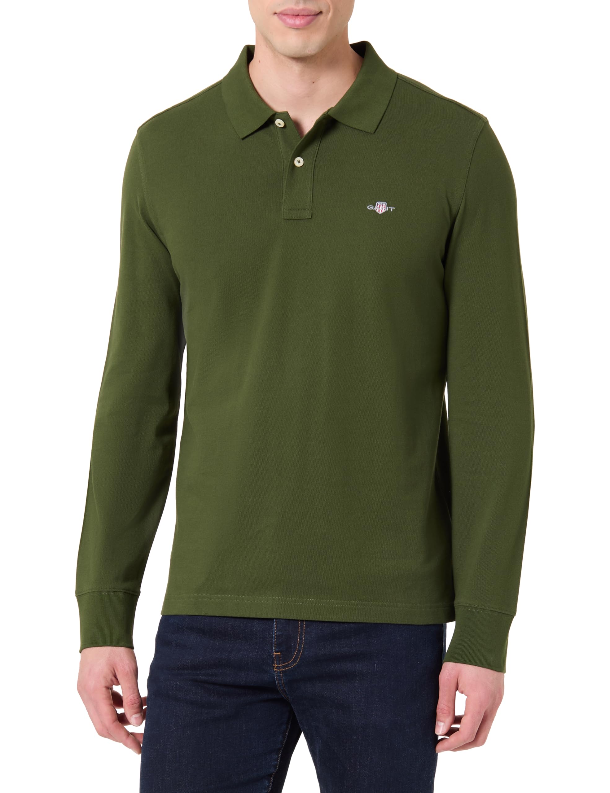Gant Men's Green Reg Shield Ls Pique Rugger, L