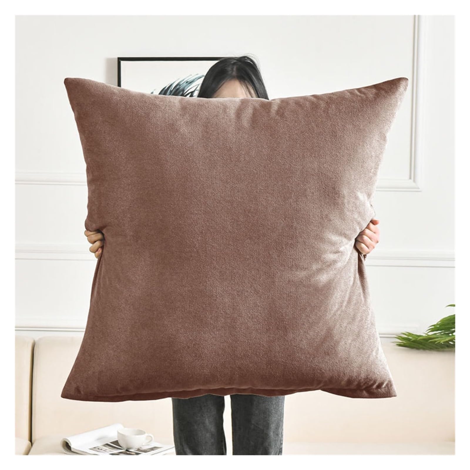 Square Cushion Cover 50x50, 60 x 60,70x70,80x80cm King Size Pillow Cases,Super Soft Pillow Protectors with Zip Decorative pillowcases for pillows bed Sofa Couch ( Color : Curry , Size : 60x60cm 1pc )